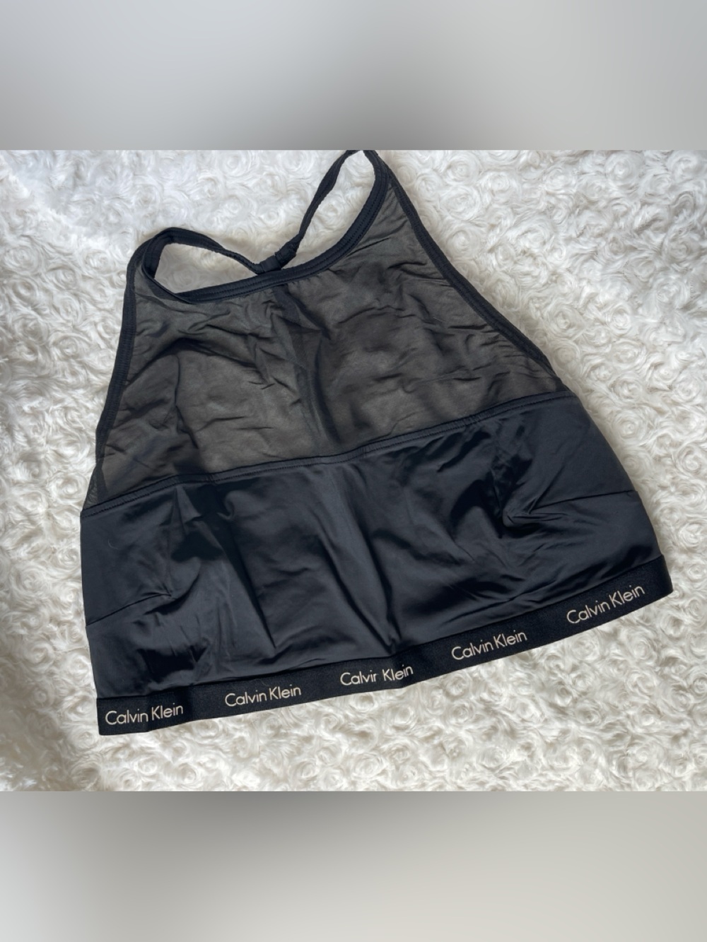 Calvin Klein Black Mesh High Neck Sports Bra